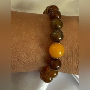 Agate Dragon Vein Beaded Bracelet with Silver Elephant Accents